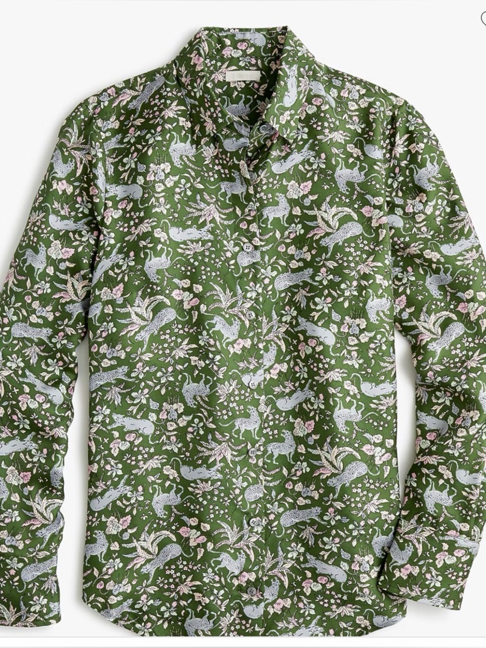 Collection silk twill button-up in jungle cat print
silk Blouse J8166